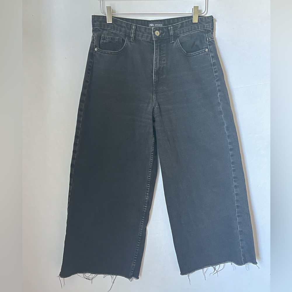 Zara Wide Leg‎ Jeans Black Cropped 8